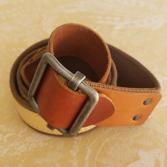 Leather and Canvas Belt Adjustable Waist Unisex 40" Length - Picture 1 of 7